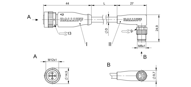 Соединительный кабель Balluff BCC M415-M324-3F-304-PX44T2-010