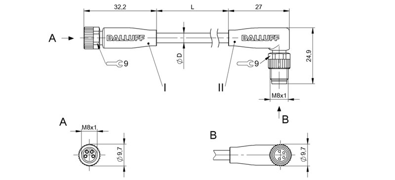 Соединительный кабель Balluff BCC M314-M324-30-304-PX0434-020