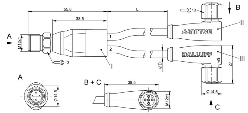 Y-образный распределитель Balluff BCC S414-S425-S425-U2043-1D5
