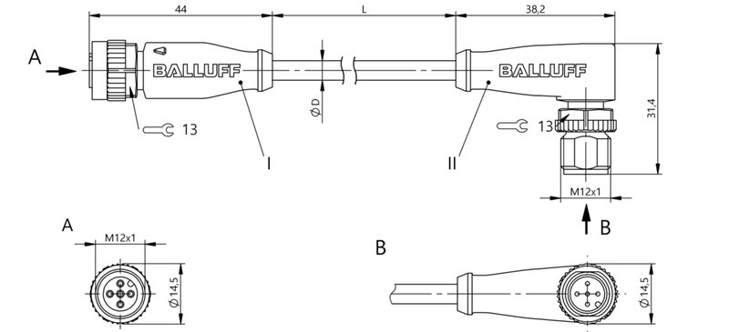 Соединительный кабель Balluff BCC M415-M425-3A-312-PX4534-050-C033