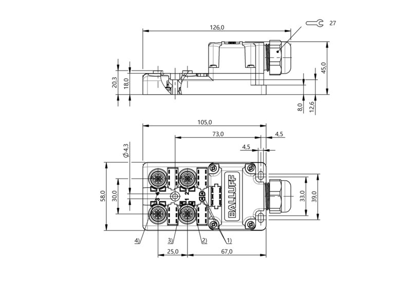 Распределительная коробка Balluff BPI 4M4A5P-2K-00-TPSG