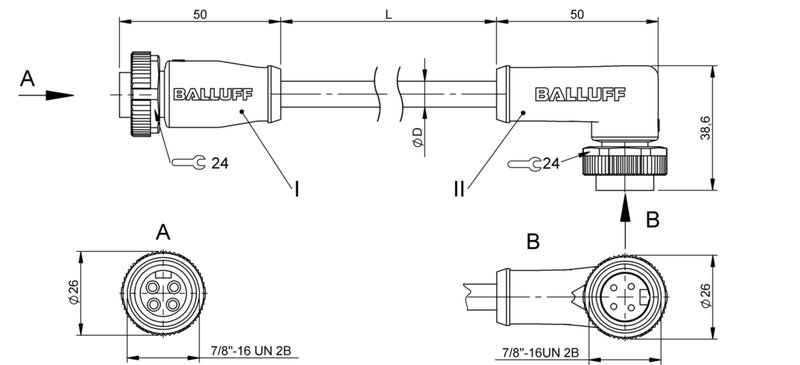 Соединительный кабель Balluff BCC A314-A324-70-346-VX44W6-050