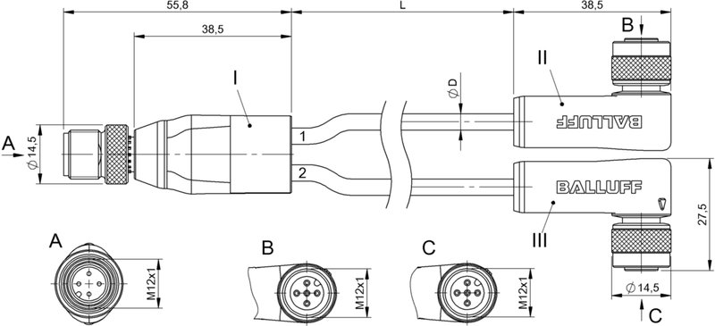 Y-образный распределитель Balluff BCC W414-W425-W425-U2046-010