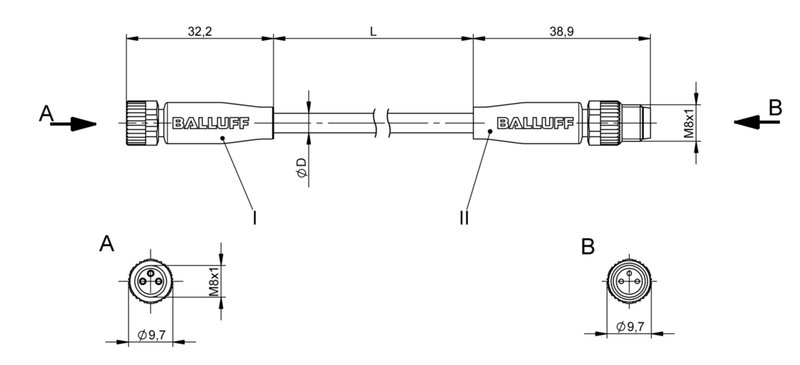 Соединительный кабель Balluff BCC M313-M313-30-300-PW3334-010