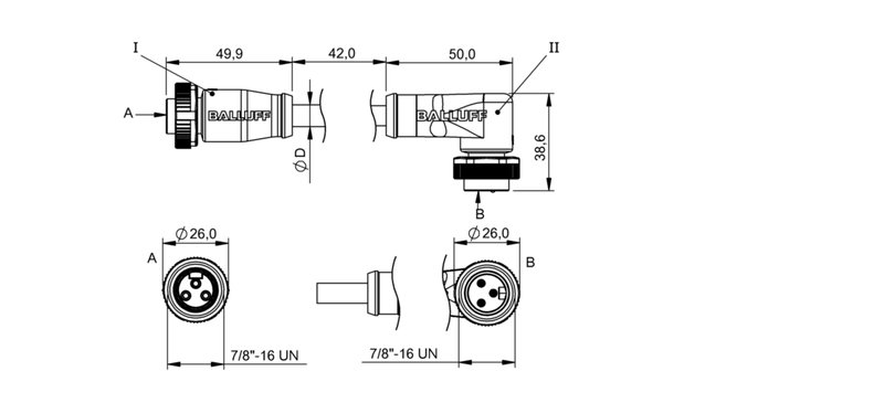 Соединительный кабель Balluff BCC A313-A323-70-345-VX43W6-050