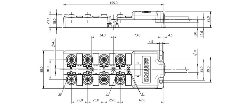 Распределительная коробка Balluff BPI 8M4A4N-2K-B0-KPXB0-050