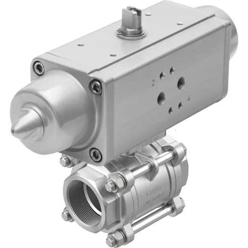 Шаровой кран с приводом Festo VZBA-1-GG-63-T-22-F0405-V4V4T-PS30-R-90-4-C Ру63 Ду25 (PN63 DN25)
