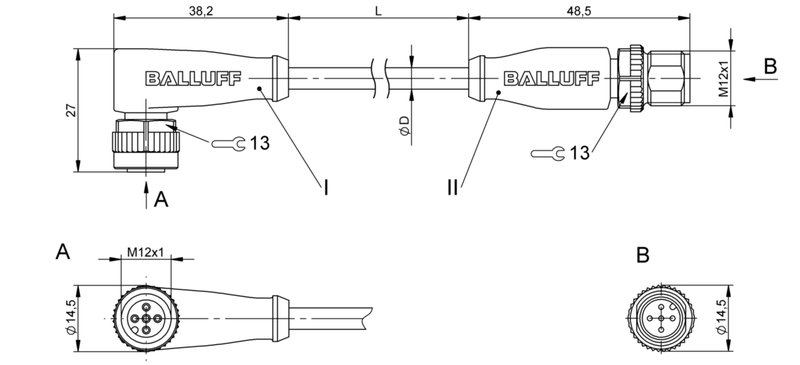 Соединительный кабель Balluff BCC M425-M415-3A-312-PX0534-150