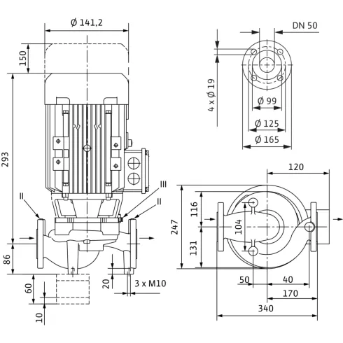 Циркуляционный насос с сухим ротором в исполнении Inline с фланцевым соединением Wilo VeroLine-IPL 50/130-0,37/4 2089557