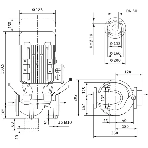 Циркуляционный насос с сухим ротором в исполнении Inline с фланцевым соединением Wilo VeroLine-IPL 80/120-0,55/4 2129206