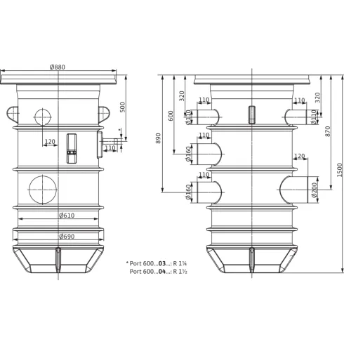 Насосная шахта из синтетического материала для установки в грунт Wilo Port 600.1-1500-04D 2544150