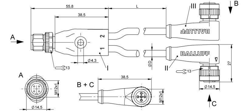 Y-образный распределитель Balluff BCC M414-M425-M425-U2002-010