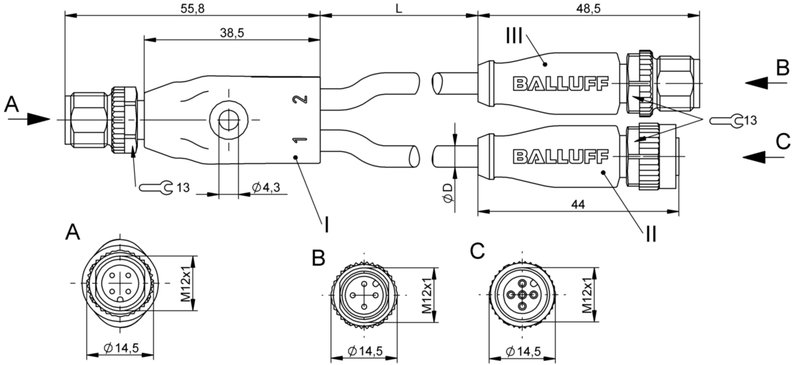 Y-образный распределитель Balluff BCC M414-M415-M414-U2037-003