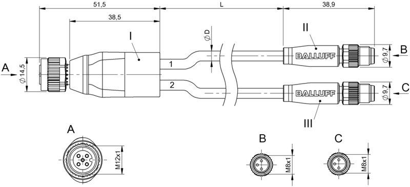 Y-образный распределитель Balluff BCC M415-M313-M313-U2042-0D6
