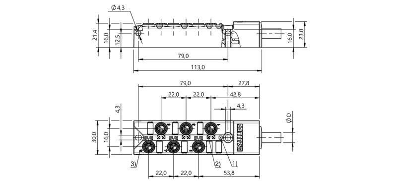 Распределительная коробка Balluff BPI 6M303P-5K-B0-KPX80-030
