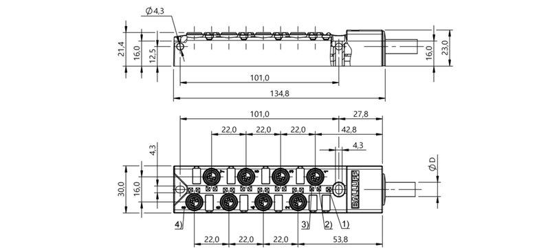 Распределительная коробка Balluff BPI 8M304P-5K-B0-KPXK0-030