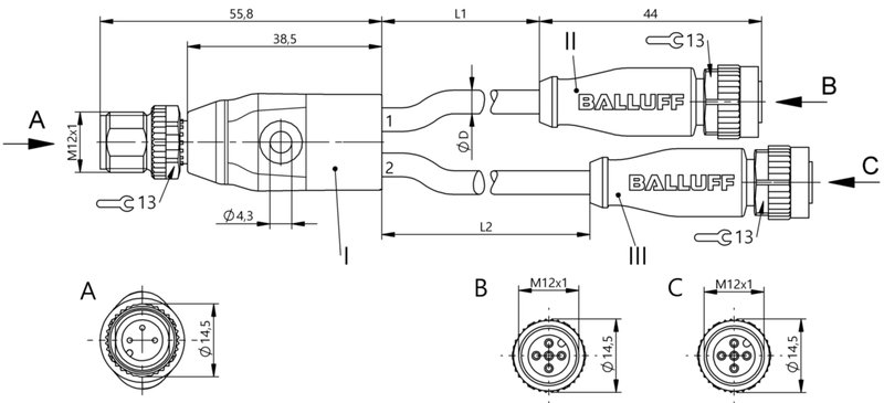 Y-образный распределитель Balluff BCC M413-M415-M415-U2096-003/006
