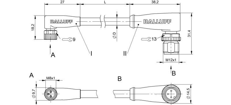 Соединительный кабель Balluff BCC M323-M423-3E-602-PX43T2-003