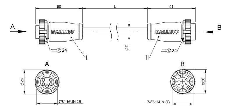 Соединительный кабель Balluff BCC A315-A315-70-335-VX45W6-100