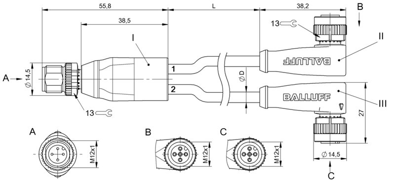 Y-образный распределитель Balluff BCC M414-M425-M425-U2068-028