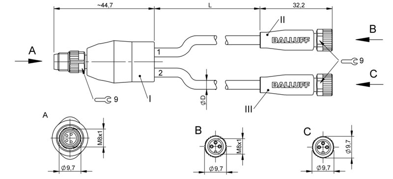 Y-образный распределитель Balluff BCC M314-M313-M313-U2024-1D5