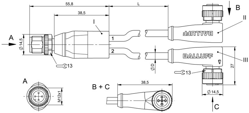 Y-образный распределитель Balluff BCC M414-M425-M425-U2035-030