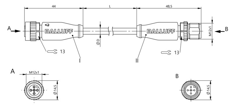 Соединительный кабель Balluff BCC M415-M415-3A-313-PW0534-050