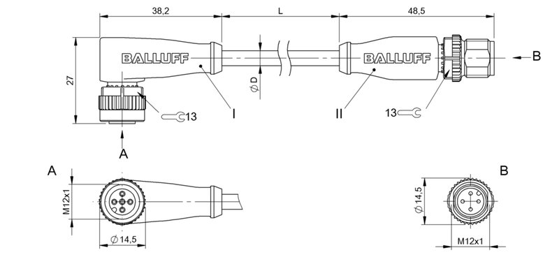 Соединительный кабель Balluff BCC M425-M414-3A-650-PW3434-050
