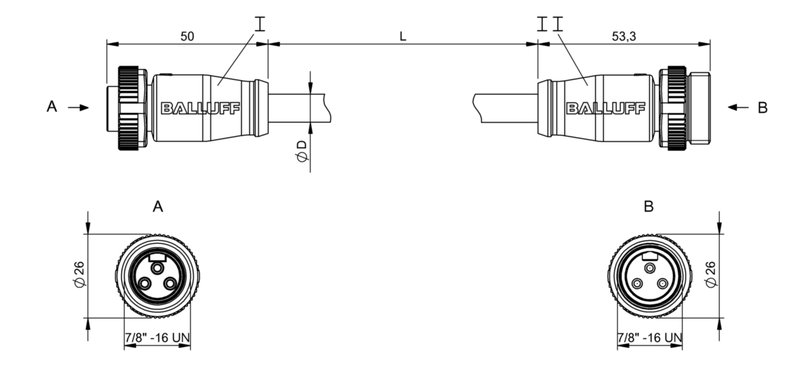 Соединительный кабель Balluff BCC A313-A313-30-345-VX43W6-006