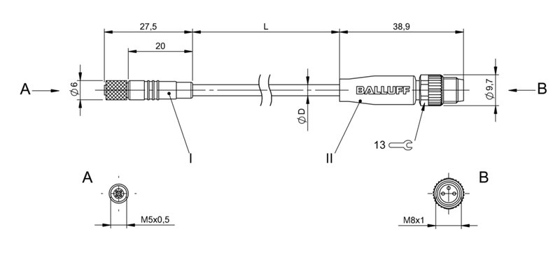 Соединительный кабель Balluff BCC M214-M313-30-300-PX0314-006