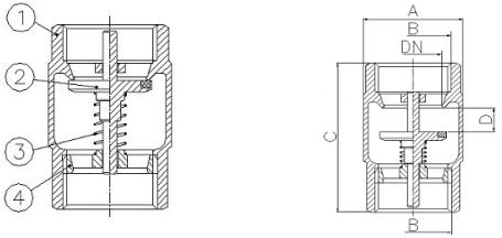 Клапан обратный пружинный резьбовой латунный Genebre 3121-08 Ру18 Ду40 (PN18 DN40 )