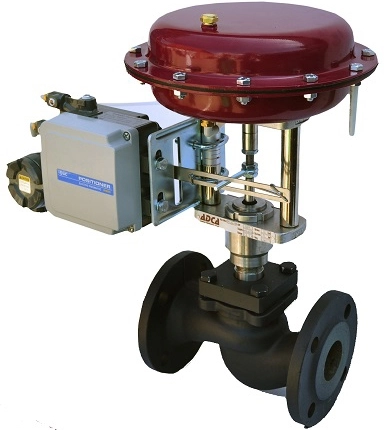 Клапан регулирующий двухходовой АСТА-Р11-100-200Л-рСТ-16-01-200-Ф/PA340RA из чугуна с пневмоприводом фланцевый Ру16 Ду100 ( PN16 DN100 )