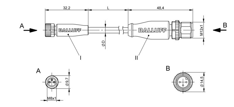 Соединительный кабель Balluff BCC M313-M413-3E-300-VX8334-080