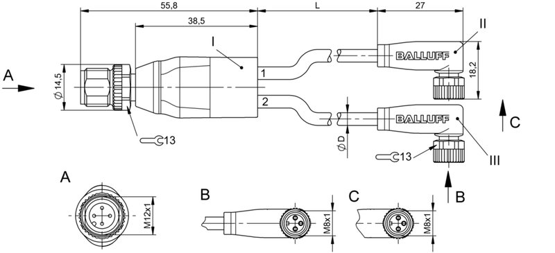 Y-образный распределитель Balluff BCC M414-M323-M323-U2026-006