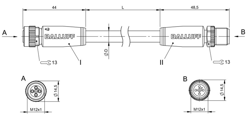 Соединительный кабель Balluff BCC M414-M414-3T-304-PX04A5-100