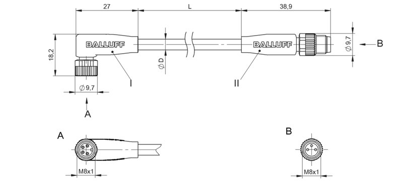 Соединительный кабель Balluff BCC M324-M313-30-300-PX0334-010