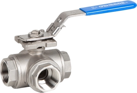 Кран шаровой трехходовой тип L из нержавеющей стали резьбовой Genebre 2040 Ру63 Ду10 (PN63 DN10)