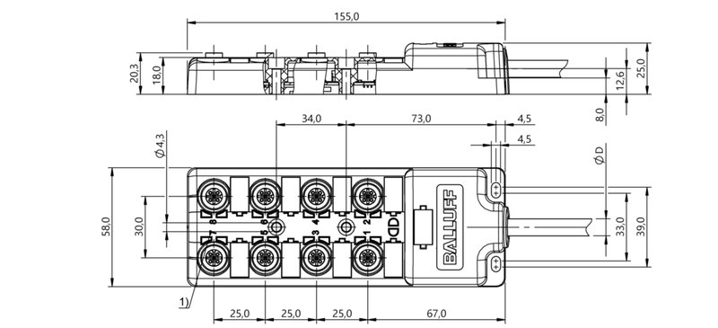 Распределительная коробка Balluff BPI 8M4A40-2K-B0-KPXB0-150