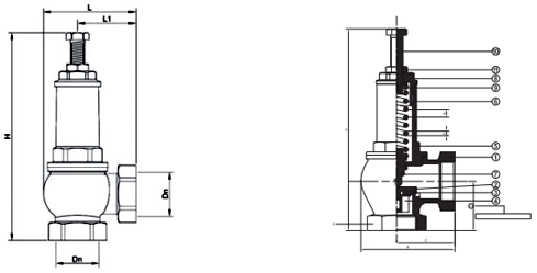 Клапан предохранительный резьбовой латунный Genebre 3190-03 Ру16 Ду10 (PN16 DN10 )