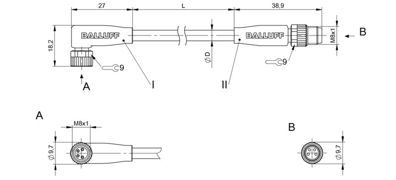 Соединительный кабель Balluff BCC M324-M314-30-304-EX44T2-006