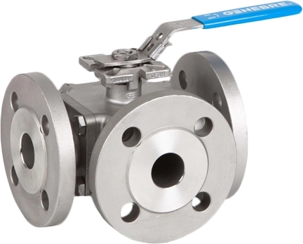 Кран шаровой трехходовой фланцевый из нержавеющей стали тип L Genebre 2540-11 Ру16 Ду80 (PN16 DN80)