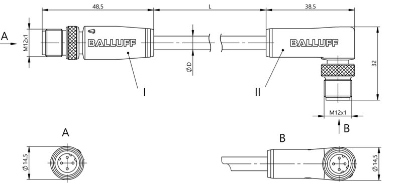 Соединительный кабель Balluff BCC M414-M424-6D-331-PS54N2-100
