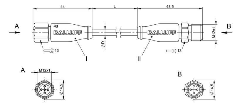 Соединительный кабель Balluff BCC S415-S414-3A-304-PX0434-250
