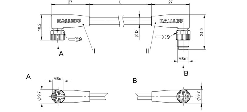 Соединительный кабель Balluff BCC M324-M324-30-304-PX0434-030