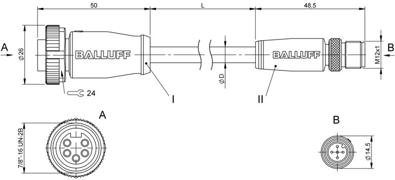 Соединительный кабель Balluff BCC A315-M415-3E-330-PS85N6-060