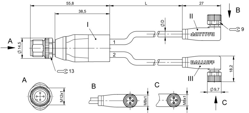 Y-образный распределитель Balluff BCC M414-M323-M323-U2058-006