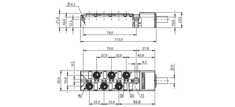 Распределительная коробка Balluff BPI 6M304N-5K-B0-KPXE0-030