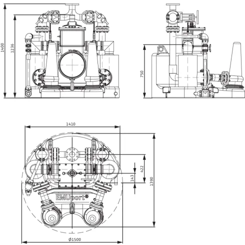 Стандартизированная напорная установка для отвода сточных вод с системой сепарации твердых веществ Wilo EMUport CORE 20.2-21B 6078593