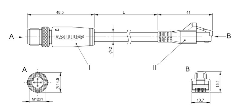 Соединительный кабель Balluff BCC M414-E894-8G-672-ES64N9-900
