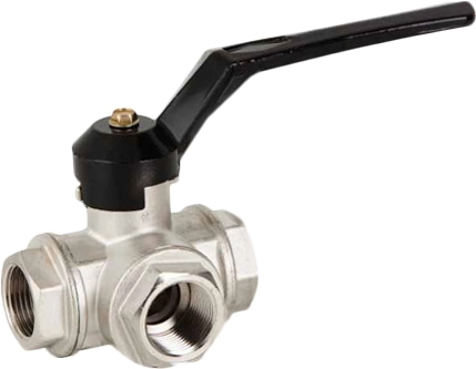 Кран шаровой трехходовой тип L латунный резьбовой Genebre 3070 Ру25 Ду32 (PN25 DN32)